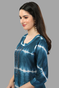 Admyrin Tie-&-Dye Chanderi Cotton Hand Embroidered & Mirror Work Ready to Wear / Party Wear Kurtis