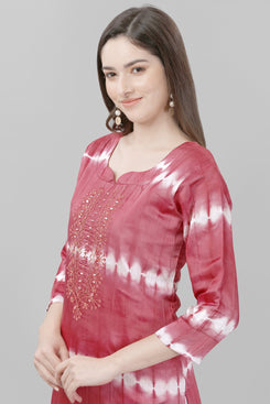 Admyrin Tie-&-Dye Chanderi Cotton Hand Embroidered & Mirror Work Ready to Wear / Party Wear Kurtis