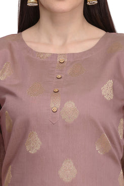 Admyrin Brown Pure Viscose Modal Straight Zari Jacquard Kurti