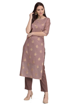 Admyrin Brown Pure Viscose Modal Straight Zari Jacquard Kurti