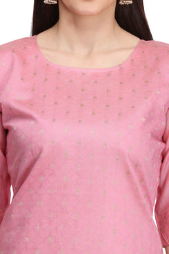 Admyrin Pink Pure Viscose Modal Straight Zari Jacquard Kurti