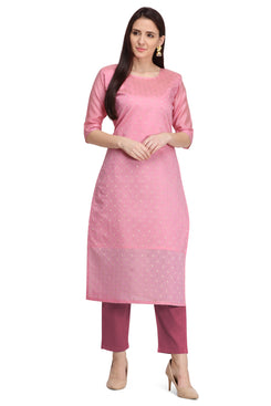 Admyrin Pink Pure Viscose Modal Straight Zari Jacquard Kurti