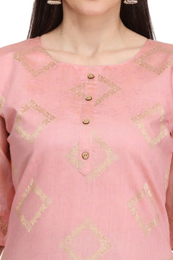 Admyrin Peach Pure Viscose Modal Straight Zari Jacquard Kurti