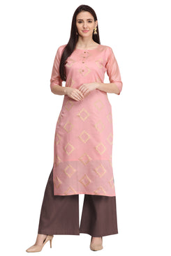 Admyrin Peach Pure Viscose Modal Straight Zari Jacquard Kurti
