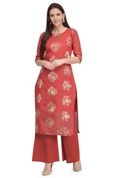 Admyrin Red Pure Viscose Modal Straight Zari Jacquard Kurti