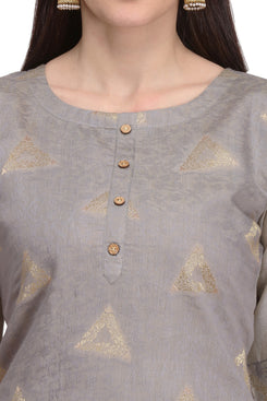 Admyrin Grey Pure Viscose Modal Straight Zari Jacquard Kurti