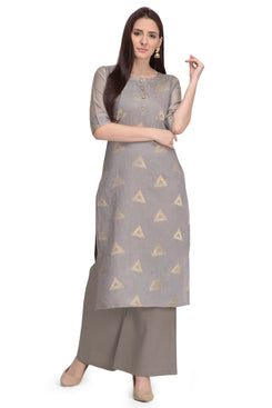 Admyrin Grey Pure Viscose Modal Straight Zari Jacquard Kurti