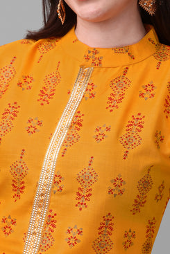 Admyrin Yellow Bright & Beautiful Block Printed & Lace Work Chanderi Cotton Kurti ADM-KR-STK-8216