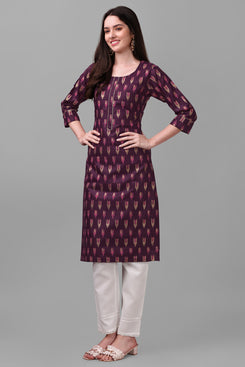 Admyrin Purple Bright & Beautiful Block Printed & Lace Work Chanderi Cotton Kurti