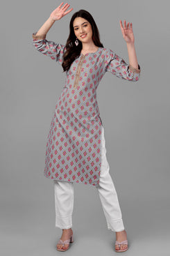 Admyrin Violet Bright & Beautiful Block Printed & Lace Work Chanderi Cotton Kurti