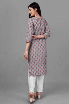 Admyrin Violet Bright & Beautiful Block Printed & Lace Work Chanderi Cotton Kurti