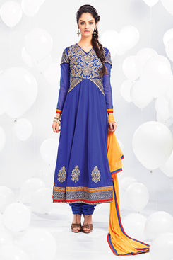 Bhelpuri Blue Georgette Anarkali Suit with Yellow Dupatta