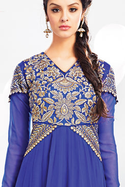 Bhelpuri Blue Georgette Anarkali Suit with Yellow Dupatta