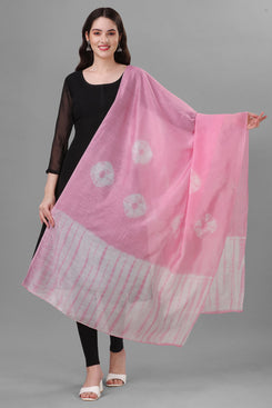 Admyrin Pink Chanderi Cotton Tie & Dye Printed Dupatta