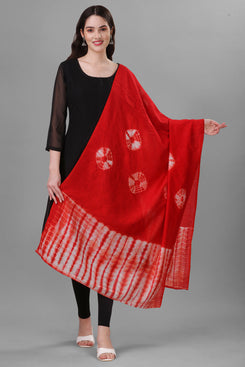 Admyrin Red Chanderi Cotton Tie & Dye Printed Dupatta
