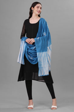 Admyrin Blue Chanderi Cotton Tie & Dye Printed Dupatta