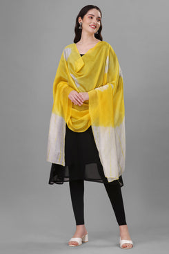 Admyrin Yellow Chanderi Cotton Tie & Dye Printed Dupatta