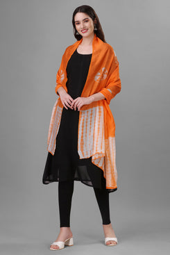 Admyrin Orange Chanderi Cotton Tie & Dye Printed Dupatta