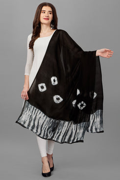 Admyrin Black Chanderi Cotton Tie & Dye Printed Dupatta
