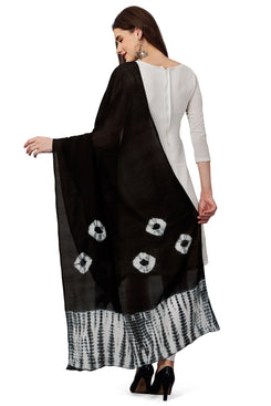 Admyrin Black Chanderi Cotton Tie & Dye Printed Dupatta