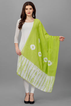 Admyrin Green Chanderi Cotton Tie & Dye Printed Dupatta
