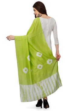 Admyrin Green Chanderi Cotton Tie & Dye Printed Dupatta