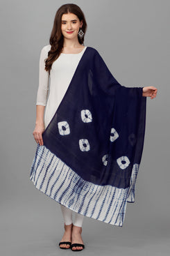 Admyrin Navy Blue Chanderi Cotton Tie & Dye Printed Dupatta