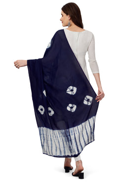Admyrin Navy Blue Chanderi Cotton Tie & Dye Printed Dupatta