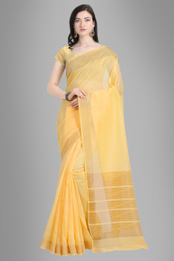Bhelpuri Yellow Linen Woven Saree with Blouse Piece