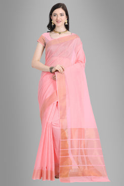 Bhelpuri Pink Linen Woven Saree with Blouse Piece