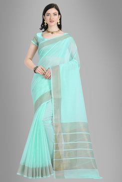 Bhelpuri Aqua Linen Woven Saree with Blouse Piece
