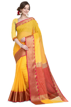 Bhelpuri Yellow Cotton Kota Doria Jacquard work Traditional Saree with Blouse Piece