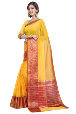 Bhelpuri Yellow Cotton Kota Doria Jacquard work Traditional Saree with Blouse Piece
