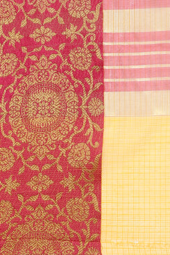 Bhelpuri Yellow Cotton Kota Doria Jacquard work Traditional Saree with Blouse Piece