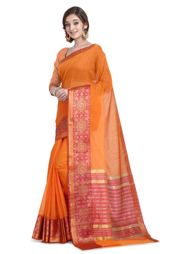 Bhelpuri Orange Cotton Kota Doria Jacquard work Traditional Saree with Blouse Piece