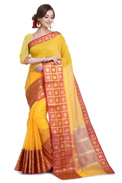 Bhelpuri Yellow Cotton Kota Doria Jacquard work Traditional Saree with Blouse Piece