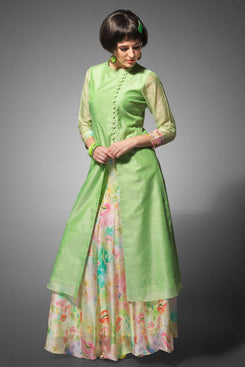 Admyrin Women's Pista Green Cotton Silk  Digital Print Ethnic Set