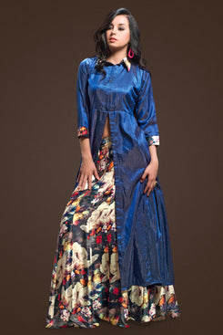 Admyrin Women's Navy Blue Neo Silk Digital Print Ethnic Set