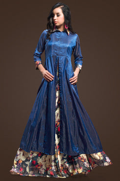 Admyrin Women's Navy Blue Neo Silk Digital Print Ethnic Set