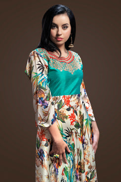 Admyrin Women's Multi Colour Satin Digital Print/ Jaipuri Silk Embroidered+Digital Print Ethnic Set