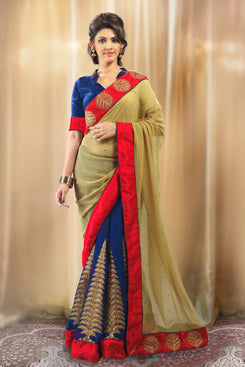 Bhelpuri Blue and Beige Georgette Saree with Stone Work