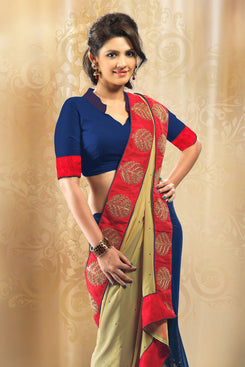 Bhelpuri Blue and Beige Georgette Saree with Stone Work