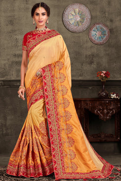 Bhelpuri Yellow Poly Silk Heavy Embroidered Traditional Saree with Blouse Piece