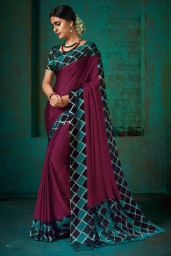 Bhelpuri Purple Poly Chiffon Printed Saree with Blouse Piece