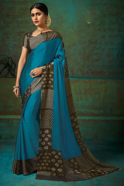 Bhelpuri Sea Green Poly Chiffon Printed Saree with Blouse Piece