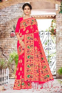 Bhelpuri Peach Banarasi Silk Woven Saree with Blouse Piece
