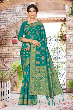 Bhelpuri Green Banarasi Silk Woven Saree with Blouse Piece