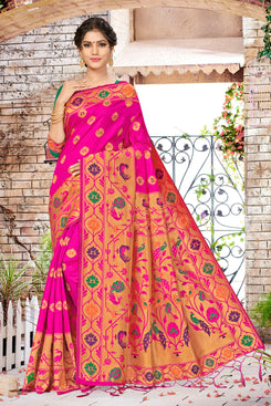 Bhelpuri Pink Banarasi Silk Woven Saree with Blouse Piece