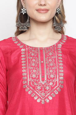 Admyrin Women's Pink Silk Blend Kurta With Pant
