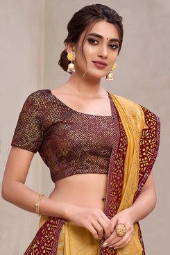 Bhelpuri Yellow  Silk Georgette Applique Work Traditional Saree with Blouse Piece